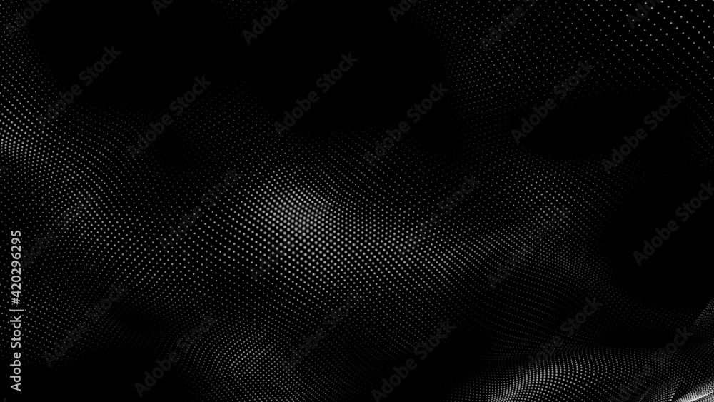 Wall mural dot white black wave technology texture background. abstract big data digital concept. 3d rendering.