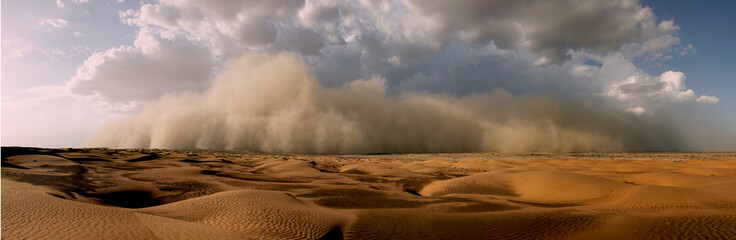 Storm, Sand storm in desert of high altitude with cumulonimbus rain clouds 