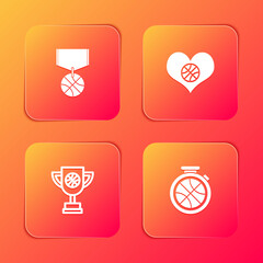 Set Basketball medal, Heart with basketball, Award cup and Stopwatch icon. Vector