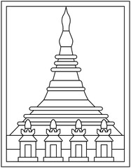 
A shwedagon temple in myanmar, colouring page vector 

