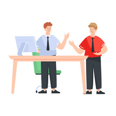 
Colleagues having office negotiation, flat vector

