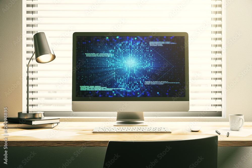 Leinwandbilder creative code skull sketch on modern laptop monitor, theft of personal data and malware concept. 3d 