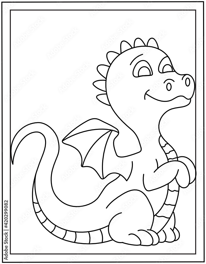 Poster 
A colouring page of a baby dragon, line vector 

