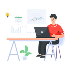 
An office worker in flat editable illustration

