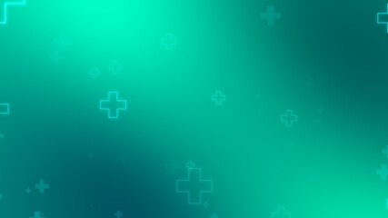 Medical health blue green cross neon light shapes pattern background. Abstract healthcare technology and science concept.