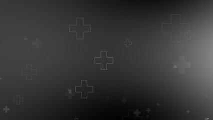 Medical health cross neon light shapes pattern on black background. Abstract healthcare with coronavirus infected deaths case concept.