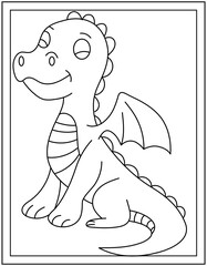 
A colouring page of a baby dragon, line vector 

