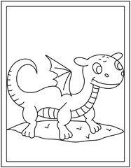 
A colouring page of a baby dragon, line vector 

