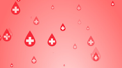 Naklejka premium Medical health cross white on red blood drop pattern background. Abstract healthcare for World Blood Donor Day.