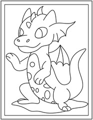 
A colouring page of a baby dragon, line vector 


