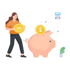 
A piggy bank in a design showing deposit concept, flat illustration

