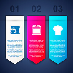 Set Electric mixer, Oven and Chef hat. Business infographic template. Vector
