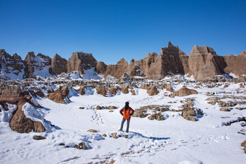 Hiking to the Door in the Badlands National Park, South Dakota, U.S.A