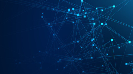 Abstract blue polygon tech network with connect technology background. Abstract dots and lines texture background. 3d rendering.