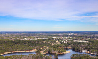 Landscape View Of City Overlooking A Lake
