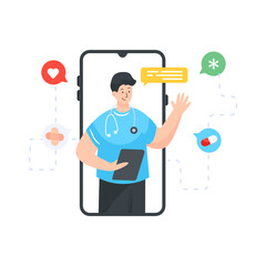 
Flat online doctor, editable illustration

