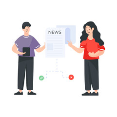 
Anchorperson in flat illustration denoting news media 

