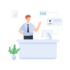 
A conceptual flat illustration of a virtual interview

