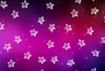 Dark Pink vector background with colored stars.