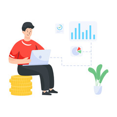 
Man with laptop denoting online assistant in flat illustration

