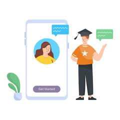 
Online students communication in flat editable illustration

