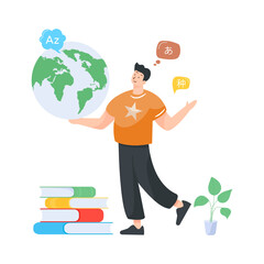 
Man with books and a globe, flat illustration of foreign education

