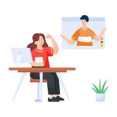 
Online student flat illustration, trendy vector download

