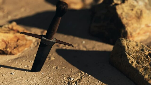 retro sword on sand beach