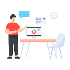 
Office scenario, employee at workplace in flat vector

