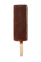 Brown chocolate coated popsicle ice cream isolated on white.