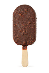 Popsicle ice cream with chocolate coating and nuts isolated.