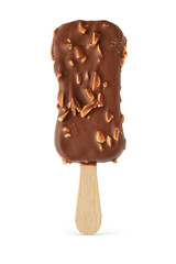 Popsicle ice cream with chocolate coating and nuts isolated.