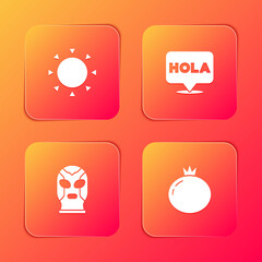 Set Sun, Hola, Mexican wrestler and Tomato icon. Vector