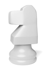 White chess knight piece isolated on white. 3D rendering illustration.