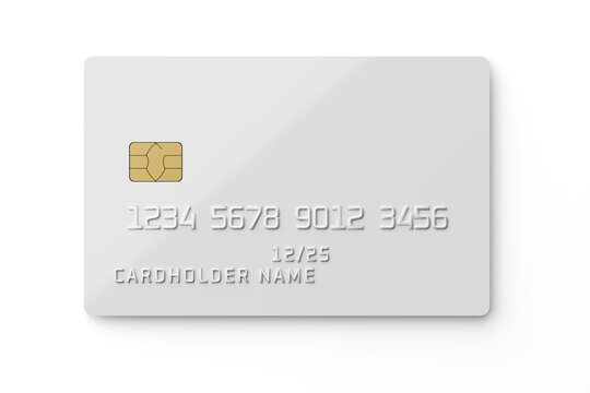 White plastic card with chip isolated on white. Payment or credit card. 3D rendering. - Powered by Adobe