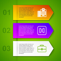 Set line Dental clinic, Hospital, Toolbox and Monitor with cardiogram. Business infographic template. Vector