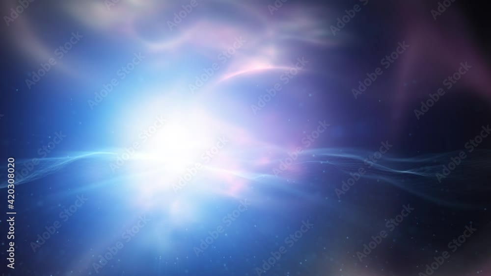 Poster abstract foggy and shiny digital wavy environment with blurred dots and cosmic light animation.