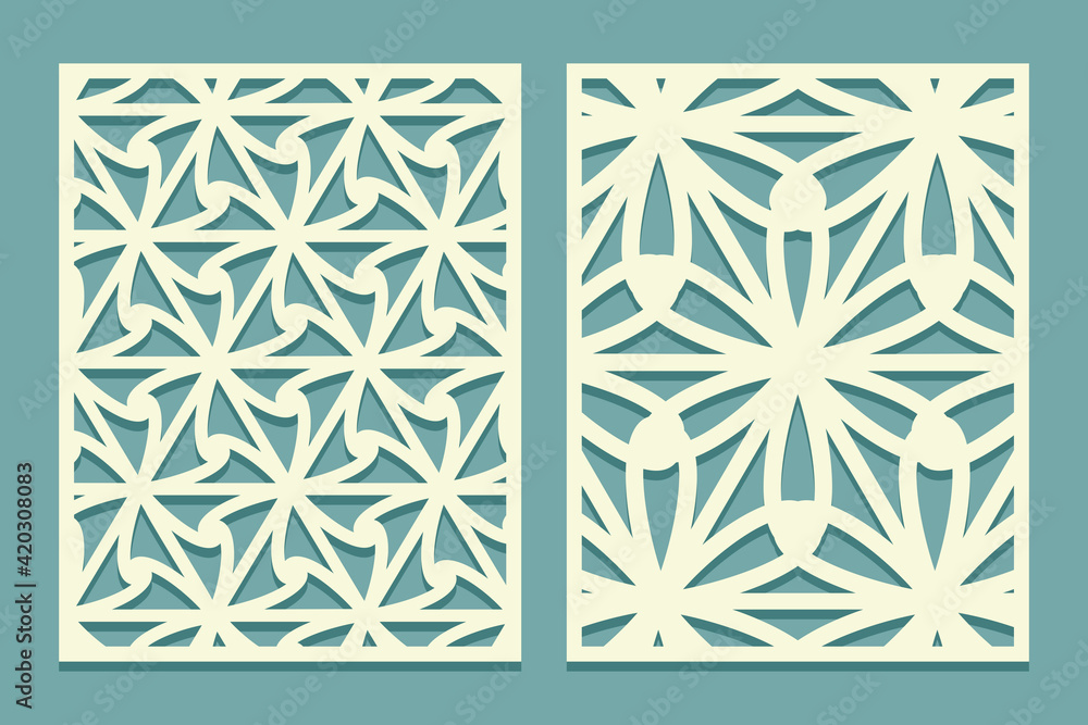 Wall mural Laser cut template patterns. Die and Metal cutting or wood carving, panel designs, paper art, card background or interior decor, greeting card templates. Stencil lattice ornament.