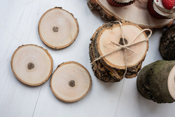 natural ash tree raw log slice coasters with bark 