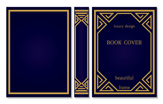 Book cover and spine design template. Classical frames. Art Deco certificate design. Geometric pattern. Presentation cover.