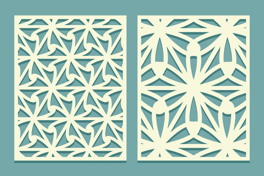 Laser cut template patterns. Die and Metal cutting or wood carving, panel designs, paper art, card background or interior decor, greeting card templates. Stencil lattice ornament.