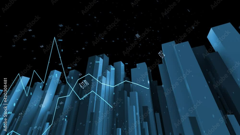 Poster modern business charts motion background with animated growing 3d columns.