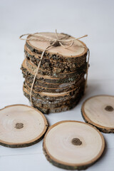 natural ash tree raw log slice coasters with bark 