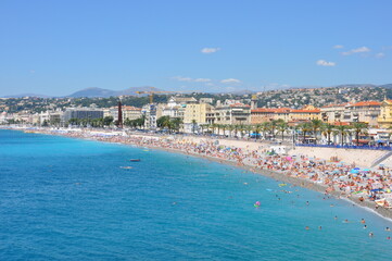 Panoramic view of Nice harbour with blue sky, France. 2013