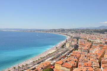 Panoramic view of Nice harbour with blue sky, France. 2013
