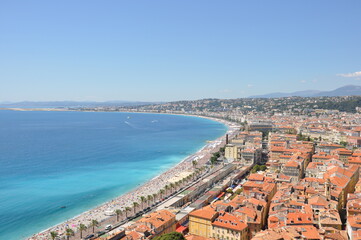 Panoramic view of Nice harbour with blue sky, France. 2013