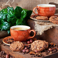 Cup of coffee with  homemade cookies