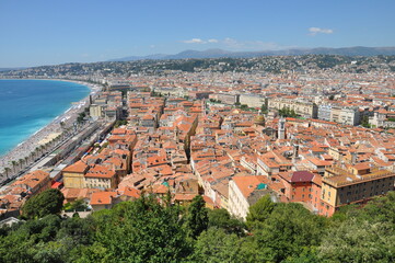 Panoramic view of Nice harbour with blue sky, France. 2013