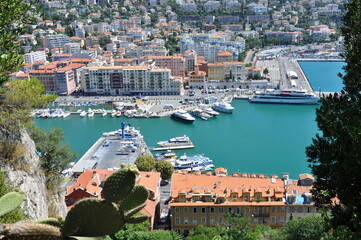 Panoramic view of Nice harbour with blue sky, France. 2013
