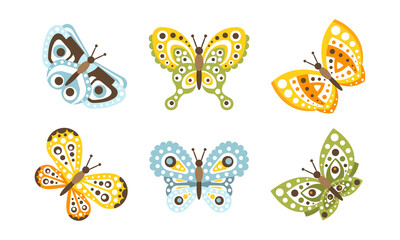 Beautiful Butterflies Flying Insects, Decoration Design Element Flat Vector Illustration Isolated on White Background.